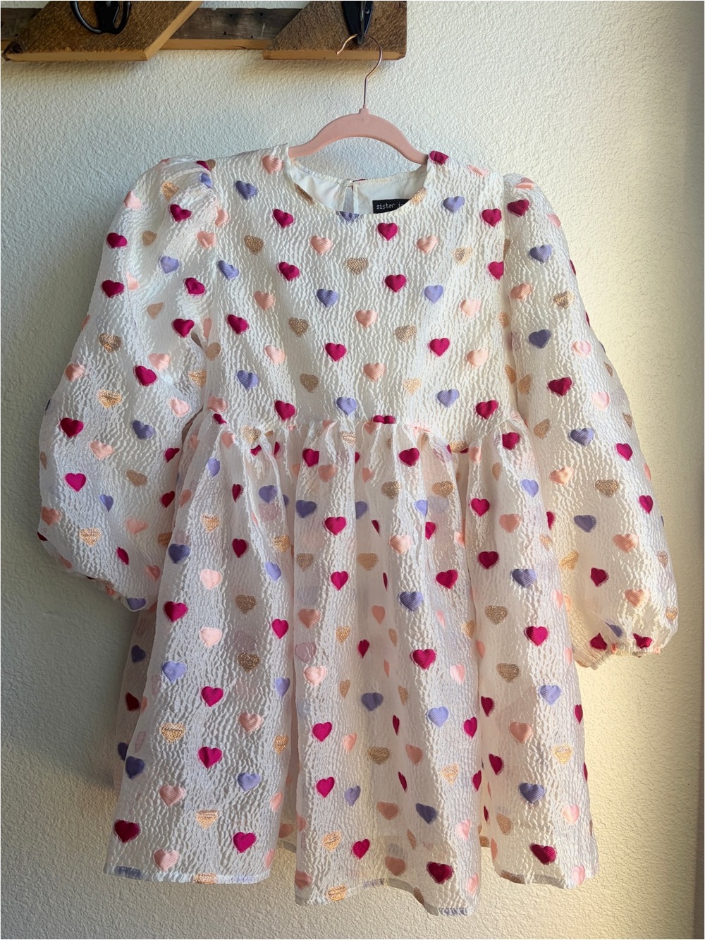 SOLD Sister Jane Irina Heart Embroidered Jacquard Mini Babydoll Dress XS - Picture 2 of 7